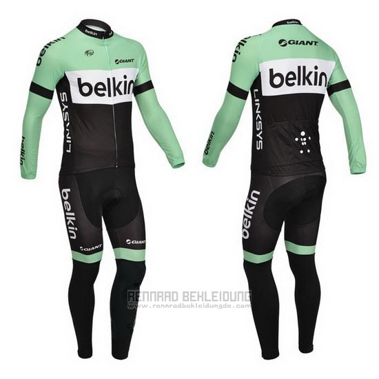 2013 Fahrradbekleidung Belkin Shwarz und Grun Trikot Langarm und Tragerhose